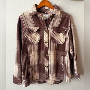 Aerie OFFLINE 100% Cotton Cozy Flannel Button Down Jacket in Mixed Plaid Small